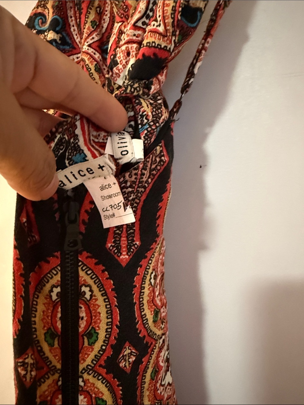 Alice + Olivia Red and Black Paisley V-Neck Spaghetti Strap Mini Dress - Picture 2 of 5